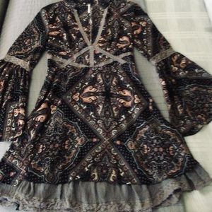 Free People Mini Dress with long bell sleeves